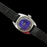 Vintage Soviet womens mechanical mini watch Chaika, blue dial, cocktail wristwatch