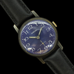 Vintage ZIM Pobeda 2602 blue dial Soviet mechanical men's casual watch, black brass case