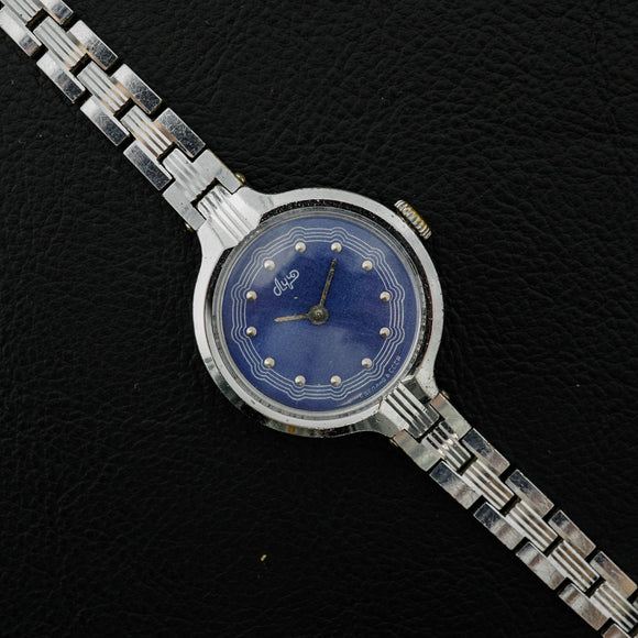 Luch vintage Soviet womens mechanical wristwatch blue dial