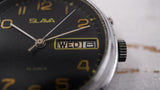 Vintage Soviet dress watch SLAVA 26 jewels day/date indicator black dial