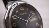 Vintage Soviet dress watch SLAVA 26 jewels day/date indicator black dial