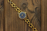 Vintage Soviet womens mechanical mini watch Chaika, gold plated, blue dial