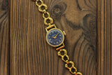 Vintage Soviet womens mechanical mini watch Chaika, gold plated, blue dial