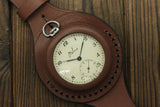 Vintage military Molnija 3602 pocket watch + WWI Style new Leather WRISTBAND