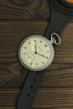 Vintage military Molnija pocket watch + WWI style new leather WRISTBAND