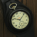 VTG Molnija 3602 Train Pocket Watch + WWI Style New Leather WRISTBAND WWII