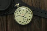 VTG Molnija 3602 Train Pocket Watch + WWI Style New Leather WRISTBAND WWII