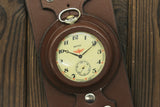 VTG Molnija 3602 Train Pocket Watch + WWI Style New Biker Leather WRISTBAND WWII