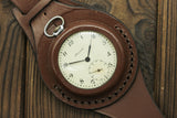 Vintage military Molnija 3602 pocket watch + WWI Style new Leather WRISTBAND