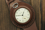 Vintage military Molnija 3602 pocket watch + WWI Style new Leather WRISTBAND