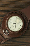 Vintage military Molnija 3602 pocket watch + WWI Style new Leather WRISTBAND