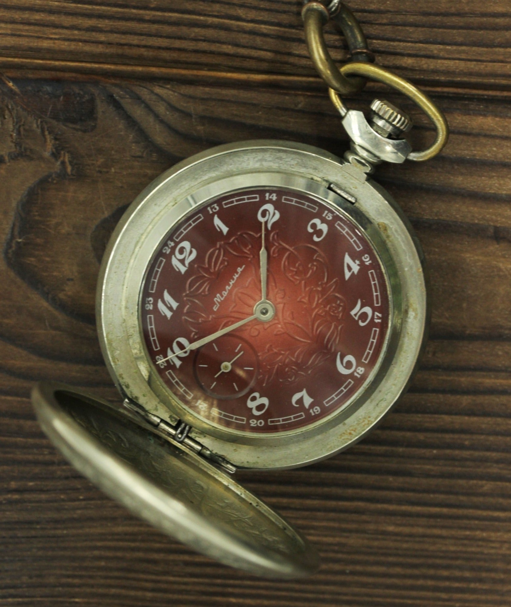 Vintage Soviet RARE MOLNIJA 3602 pocket watch Tracery nice red dial It s Vintage Time